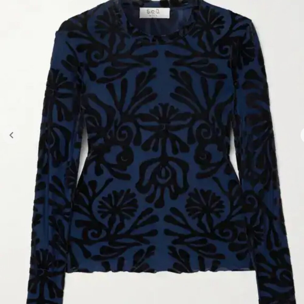 NWT NEVER WORN Sea  alis devoré-velvet top - blue size M